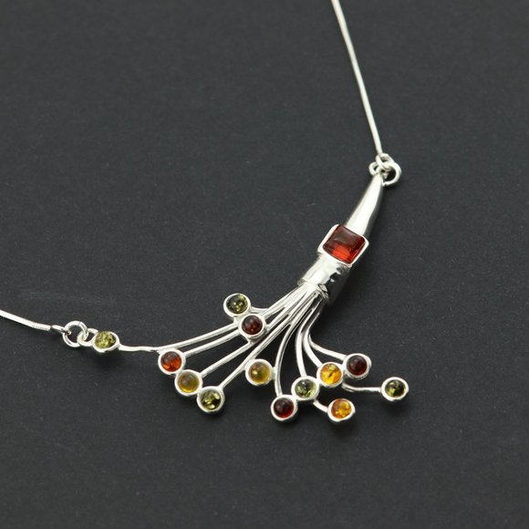 Sterling silver necklace with natural Baltic amber, 925 sterling silver necklace - Picture 14 of 16